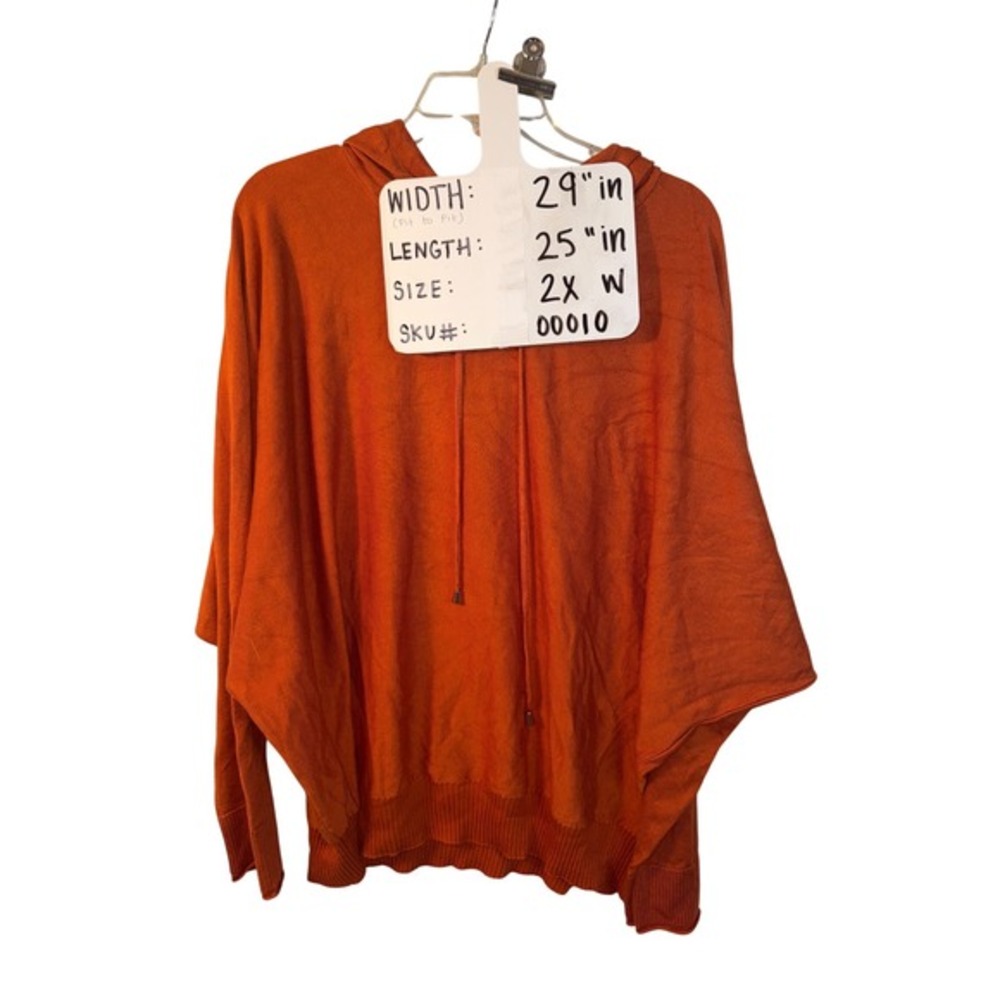 CYRUS Orange‎ Lightweight Hooded Poncho Sweater Knit Top Women's 2X - Picture 3 of 7